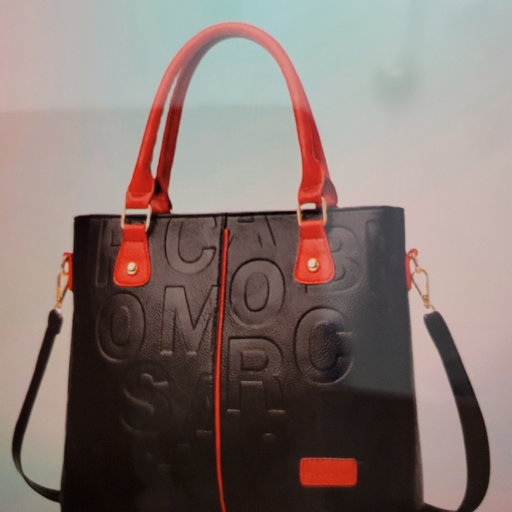 Black red/maroon handles handbag OS.